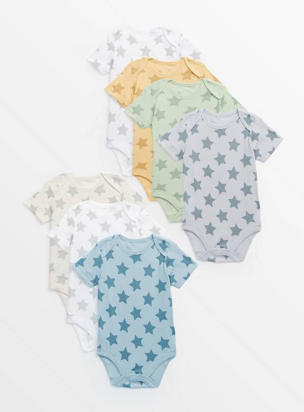 Ribbed Star Print Bodysuits 7 Pack  Newborn